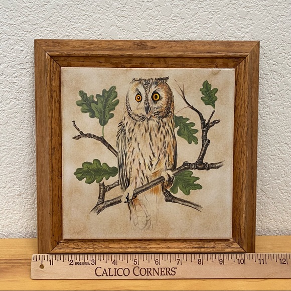 Vintage Owl Decorative Ceramic Tile Framed Art Wall Decor - Picture 4 of 10